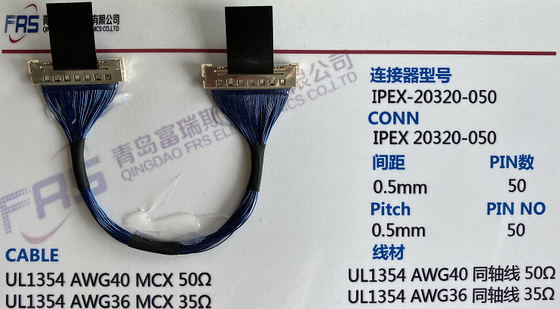 50 Pin Awg 36 Micro- Coaxiale Kabelassemblage 0.5mm LVDS-TV