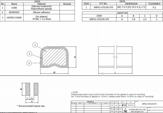 Sn-Plateren EMI Foam Gasket 14.5mm vlak Golf Geleidend