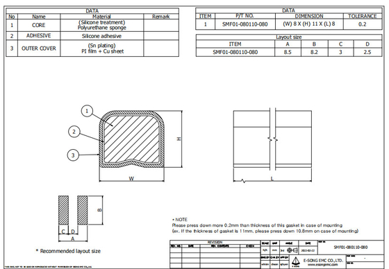 Het Plateren van de Beveiligingsau van SMT EMI Foam Gasket Conductive SMF