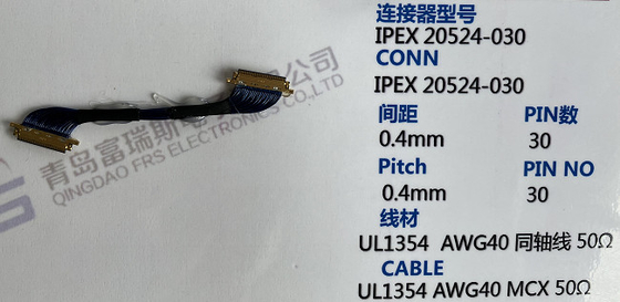 30 Speld 50 Pin Electrical Harness Assembly 0.4mm het Jasje van LVDS 40 Pin Cable Ultra Thin Black